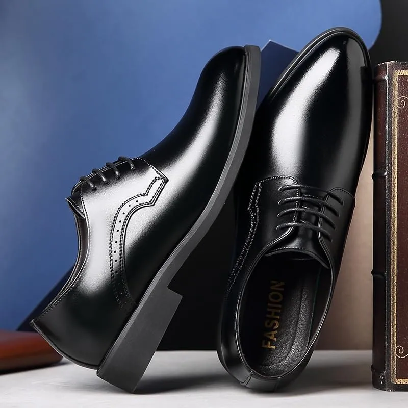 Men's British Business Formal Leather Shoes Pointed Toe Lace-up Youth Oxford Shoes Versatile Low-top Slip Resistant Rubber Wear-Resistant Casual Shoes for Men