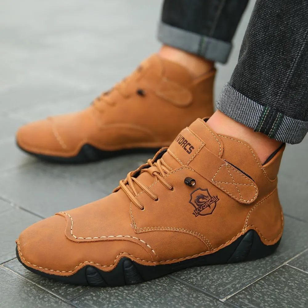 Mens Casual Leather Shoes Ankle Chukka Boots Slip On Mid top Walking Driving Loafer Lace-up Oxford Shoes