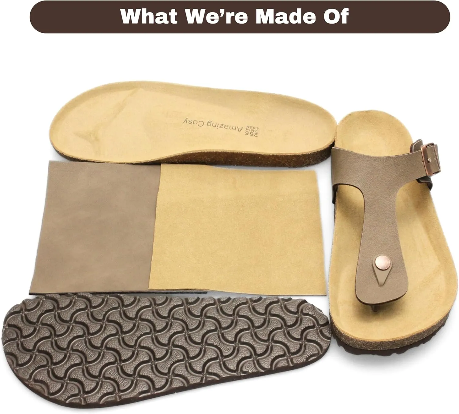 Men's Cork Footbed Flip Flops, Thong Sandals with Adjustable Straps and Arch Support, Open Toe Beach Sandals All-Day Comfort Summer Shoes