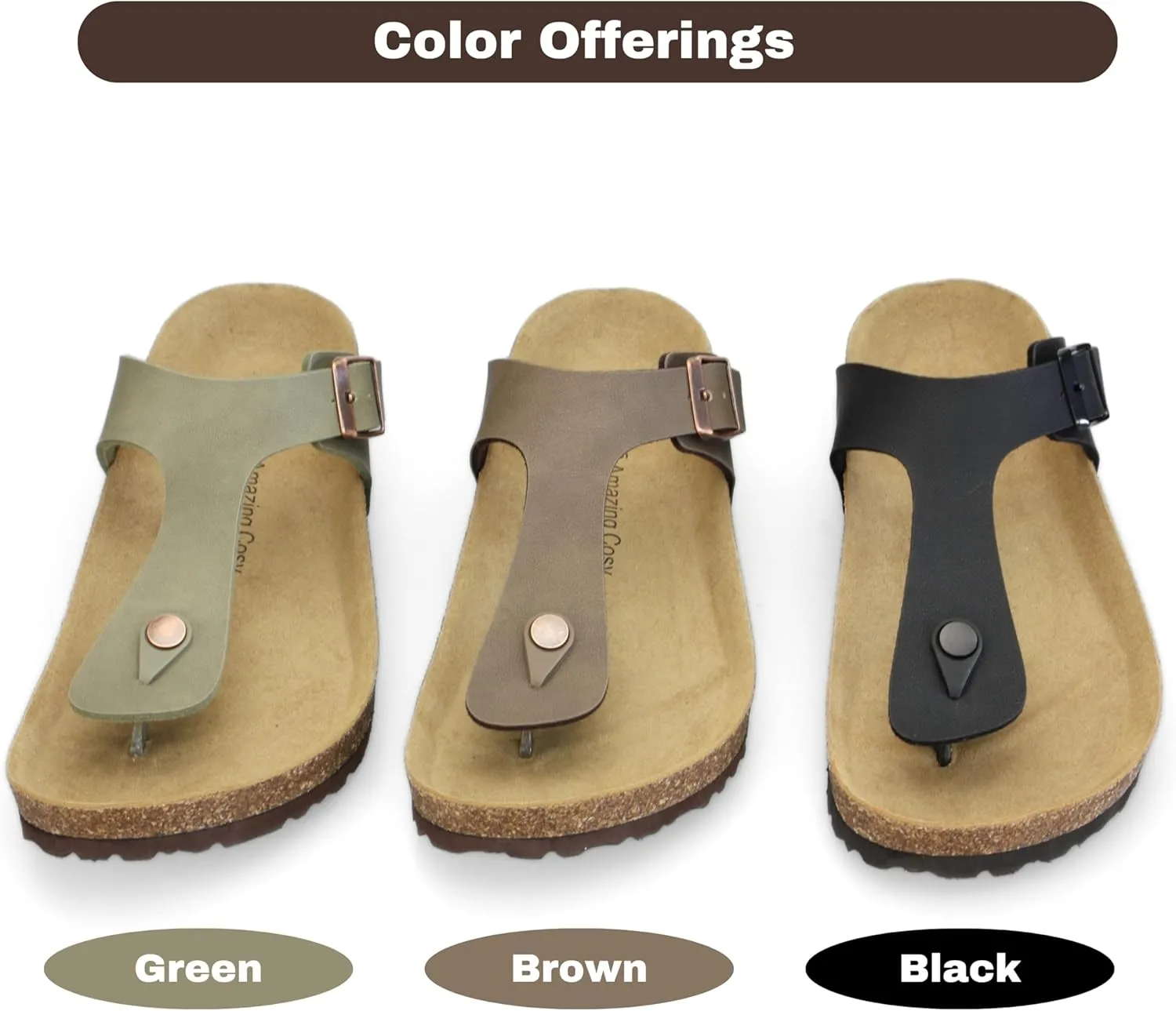 Men's Cork Footbed Flip Flops, Thong Sandals with Adjustable Straps and Arch Support, Open Toe Beach Sandals All-Day Comfort Summer Shoes