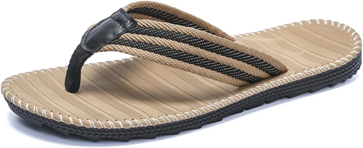 Men's Flip Flop Beach Sandals,Non Slip Comfortable Slippers Women's T-clip Sandals Suitable for Outdoor/Indoor/Travel Brown