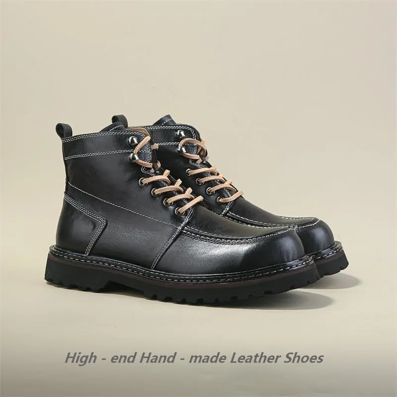 Men's High-top Lace-up Boots Leather Inner Comfortable Breathable Rubber Sole Non-slip Wear-resistant Suitable for Daily Driving Travel Oxford Shoes