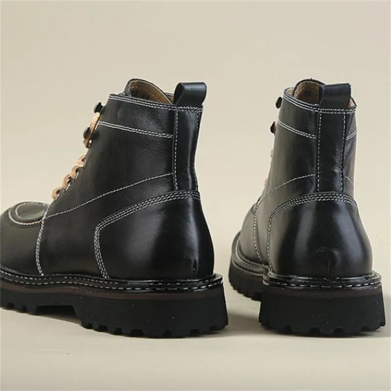 Men's High-top Lace-up Boots Leather Inner Comfortable Breathable Rubber Sole Non-slip Wear-resistant Suitable for Daily Driving Travel Oxford Shoes