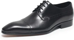 Men’s Leather Cap Toe Oxfords Dress Shoes – Lace-Up Brogue Formal Derby Shoes with Cushioned Insole & Slip-Resistant Sole for Business, Office & Wedding