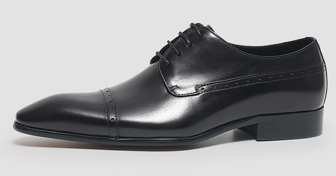 Men’s Leather Cap Toe Oxfords Dress Shoes – Lace-Up Brogue Formal Derby Shoes with Cushioned Insole & Slip-Resistant Sole for Business, Office & Wedding