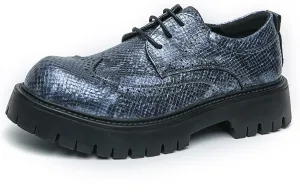 Men's Printed Leather Platform Brogue Oxfords Fashion Comfortable Round Toe Lace Up Lug Sole Block Heel Wingtips Dress Shoe for Formal Business Office Wedding Derbys
