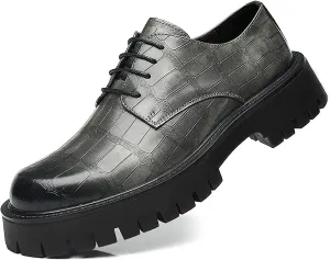 Men's Printed Leather Platform Oxford Dress Shoes Classic Lace Up Anti-Slip Lug Sole Block Heel Formal Oxfords for Wedding Office Business