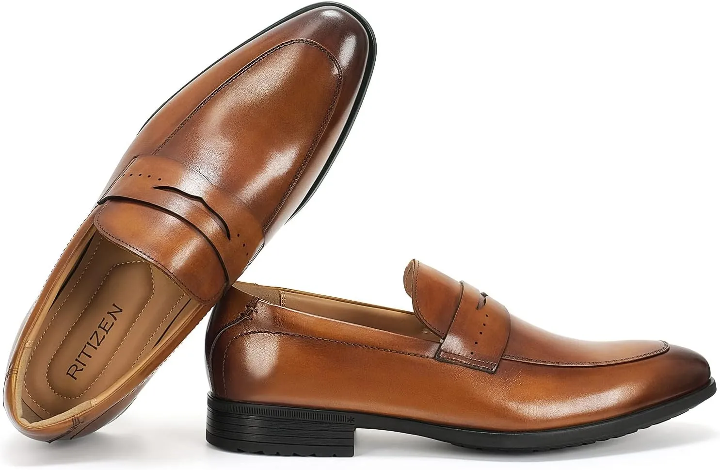 Men's Slip on Oxford Dress Shoes Classic Handmade Calfskin Manufacturing More Compact, Choose The Right Size to Modify The Foot Shape