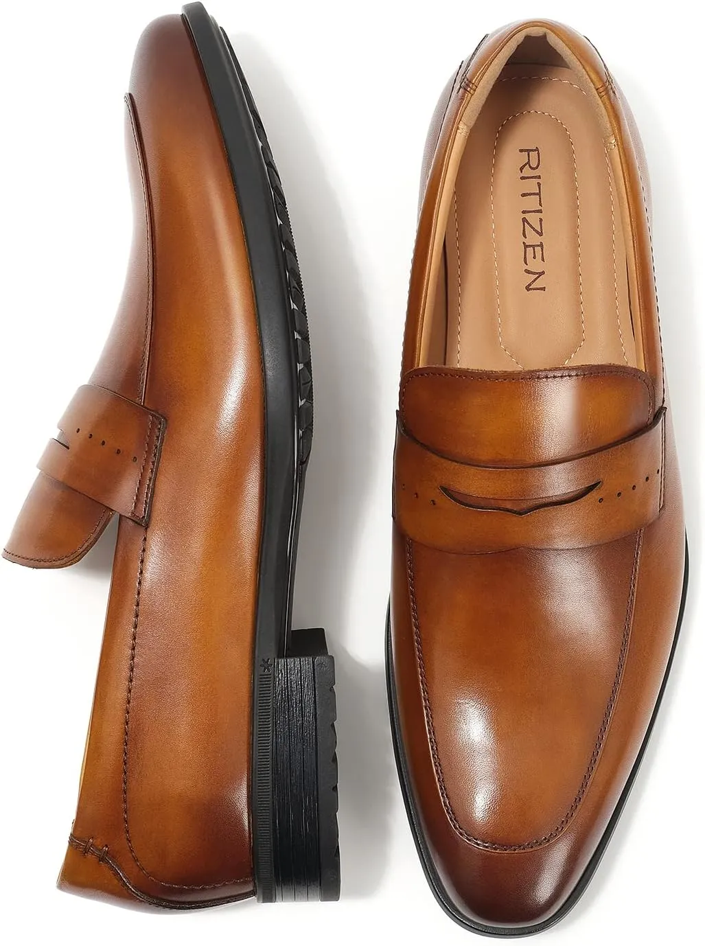 Men's Slip on Oxford Dress Shoes Classic Handmade Calfskin Manufacturing More Compact, Choose The Right Size to Modify The Foot Shape