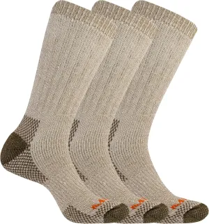 Merrell Men's and Women's Heavyweight Hiker Crew Socks 3 Pair Pack, Brown, S/M