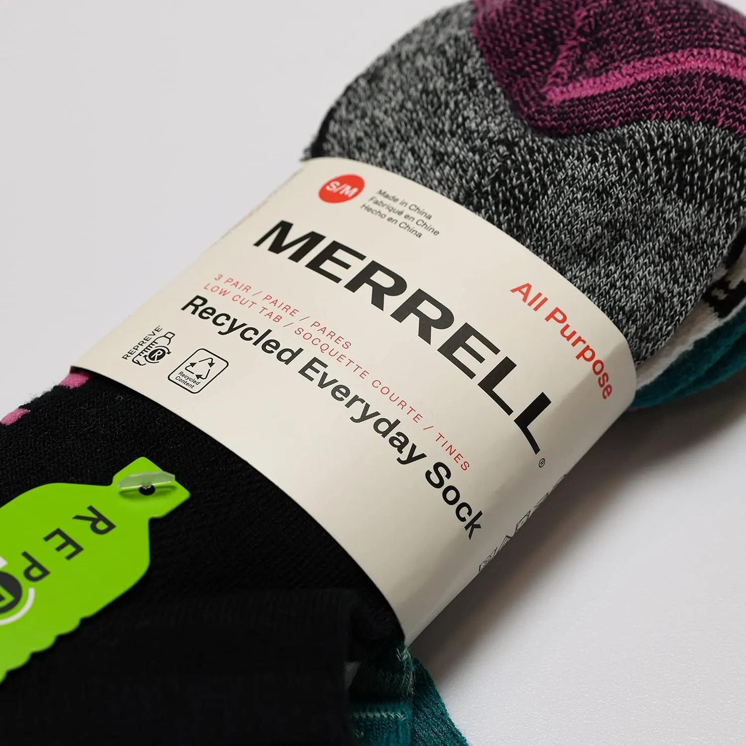 Merrell Unisex-Adult Recycled Everyday Half Cushion Low Cut Tab Socks - 3 Pairs - Breathable Hiking