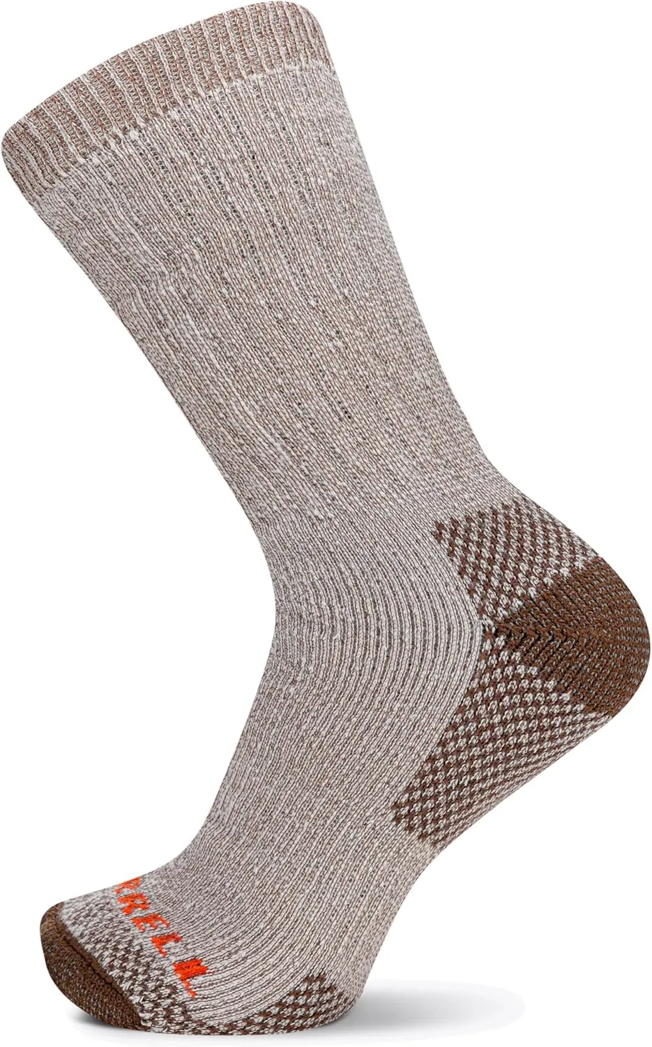 Merrell Unisex-Adult's Heavyweight Merino Wool Hiking Crew Socks-Breathable Reinforced Cushion and Arch Support, Brown (1 Pair), S/M (Men's 5-8.5 / Women's 5-9.5)