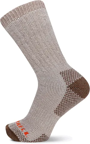 Merrell Unisex-Adult's Heavyweight Merino Wool Hiking Crew Socks-Breathable Reinforced Cushion and Arch Support, Brown (1 Pair), S/M (Men's 5-8.5 / Women's 5-9.5)