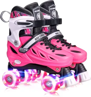 METROLLER Roller Skates for Girls Ages 5-8 8-12 and Boys Teens, Adjustable 4 Sizes for Kids Toddler Rollerskates with Light up Wheels, for Youth Women and Men