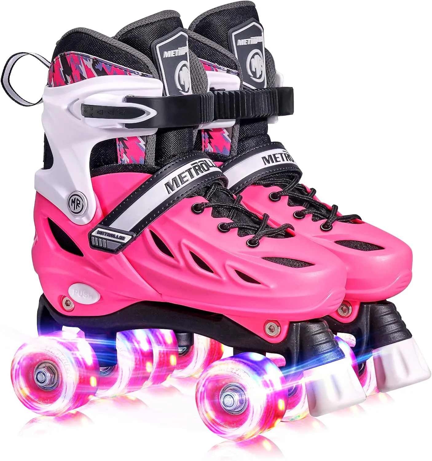 METROLLER Roller Skates for Girls Ages 5-8 8-12 and Boys Teens, Adjustable 4 Sizes for Kids Toddler Rollerskates with Light up Wheels, for Youth Women and Men