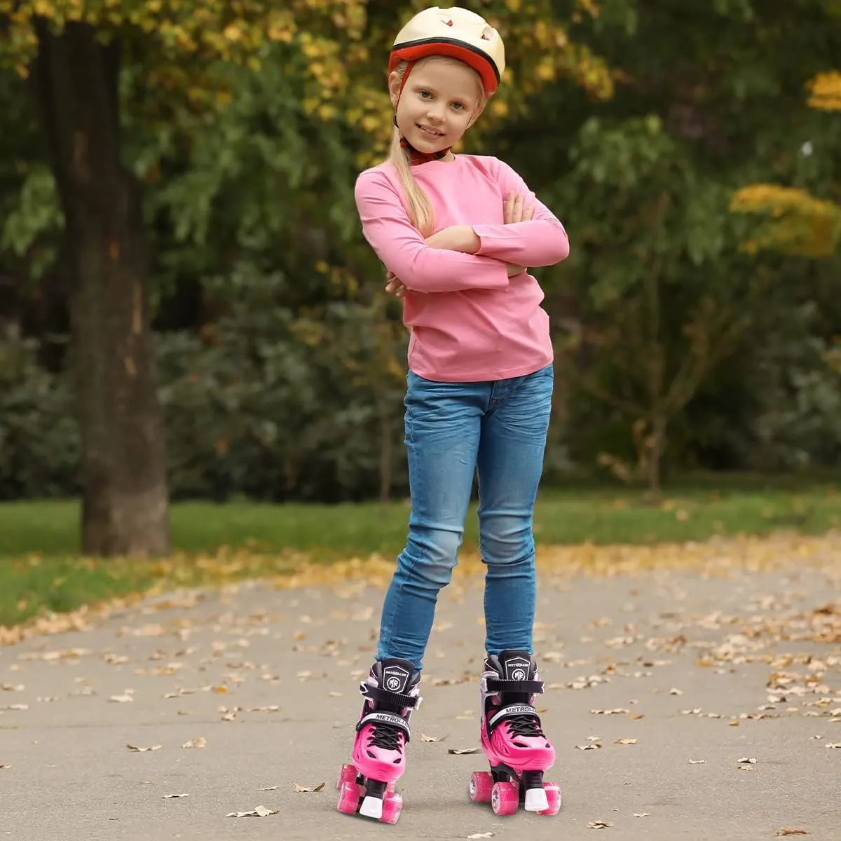 METROLLER Roller Skates for Girls Ages 5-8 8-12 and Boys Teens, Adjustable 4 Sizes for Kids Toddler Rollerskates with Light up Wheels, for Youth Women and Men