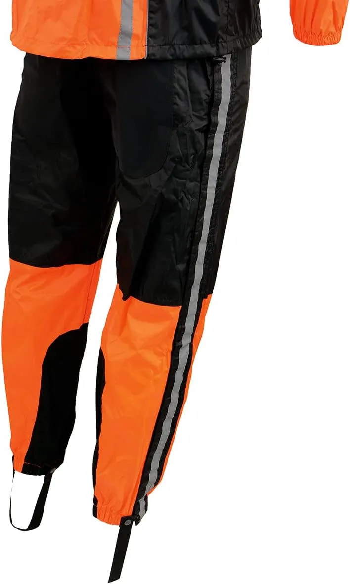 Milwaukee Leather MPM9510 Men's Black Water-Resistant Motorcycle Rain Suit with Hi Vis Reflective Tape