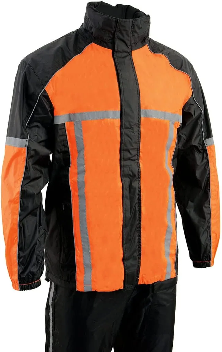 Milwaukee Leather MPM9510 Men's Black Water-Resistant Motorcycle Rain Suit with Hi Vis Reflective Tape