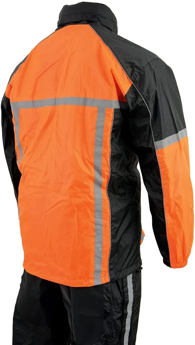 Milwaukee Leather MPM9510 Men's Black Water-Resistant Motorcycle Rain Suit with Hi Vis Reflective Tape