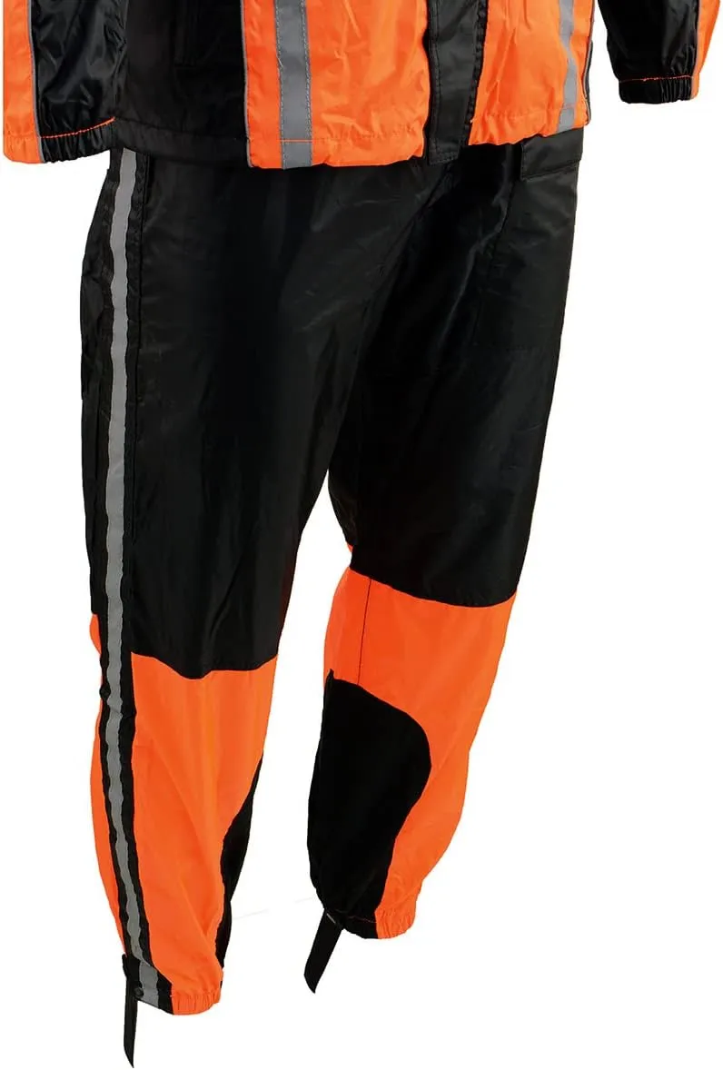 Milwaukee Leather MPM9510 Men's Black Water-Resistant Motorcycle Rain Suit with Hi Vis Reflective Tape