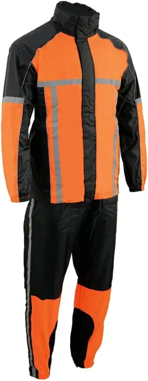 Milwaukee Leather MPM9510 Men's Black Water-Resistant Motorcycle Rain Suit with Hi Vis Reflective Tape