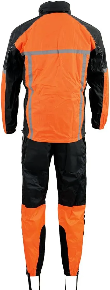 Milwaukee Leather MPM9510 Men's Black Water-Resistant Motorcycle Rain Suit with Hi Vis Reflective Tape