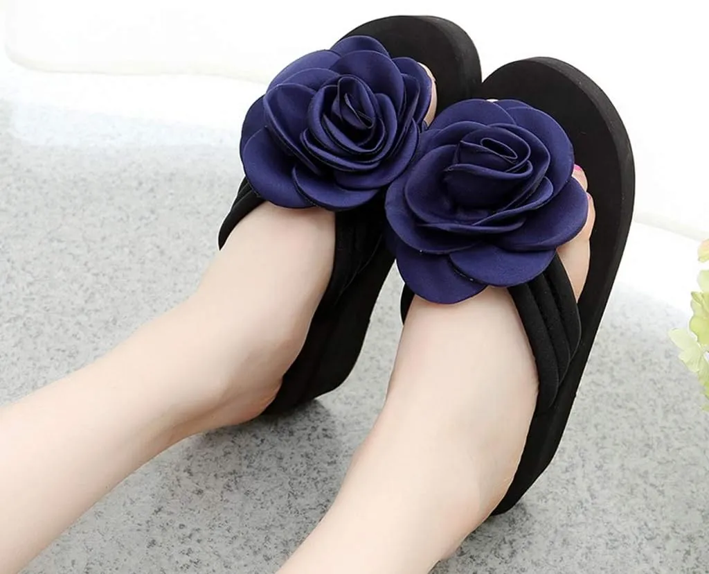 MIOKE Women's Flower Wedge High Heel Flipflops Trendy Summer Platform Comfort Nonslip Beach Thong Sandals