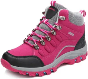 MIOKE Women's Waterproof Hiking Boots Casual Running Trail Hiker High-top Non-Slip Outdoor Climbing Shoes Rose Red