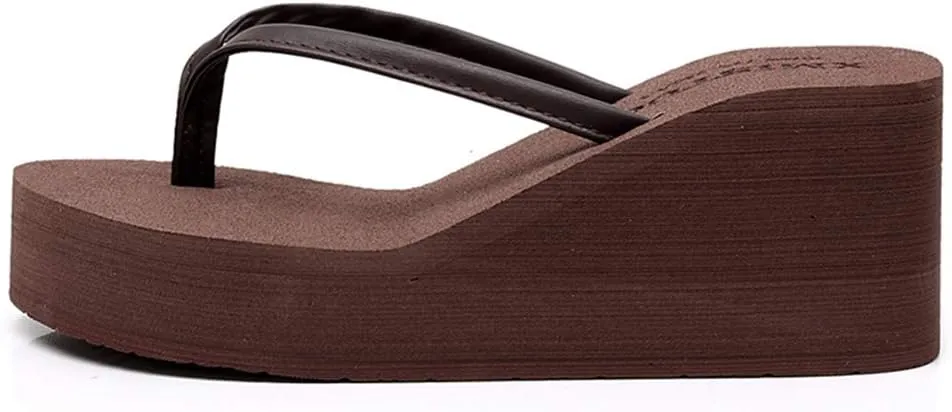 MIOKE Women's Wedge High Heel Flipflops Sandals Platform Summer Beach Nonslip Comfort Casual Thong Sandal