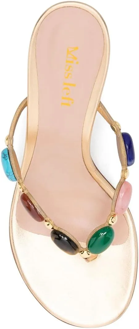 miss left Women Jewelled Open Toe Flip Flops Sexy Thin High Heel Slip on Thong Sandals Comfy Summer Party Shoes Size 4-16 US