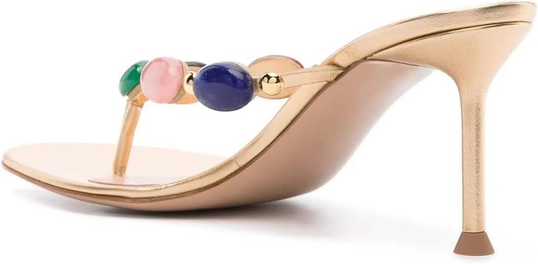 miss left Women Jewelled Open Toe Flip Flops Sexy Thin High Heel Slip on Thong Sandals Comfy Summer Party Shoes Size 4-16 US