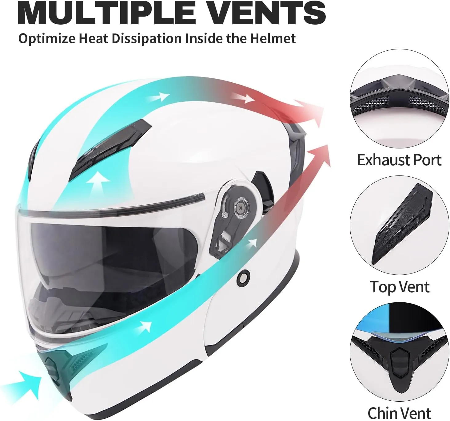 Modular Motorcycle Helmet Dual Visor Flip Up Full Face Helmets FF808 DOT Approved for Adults Men Women (Gloss White, XXL)