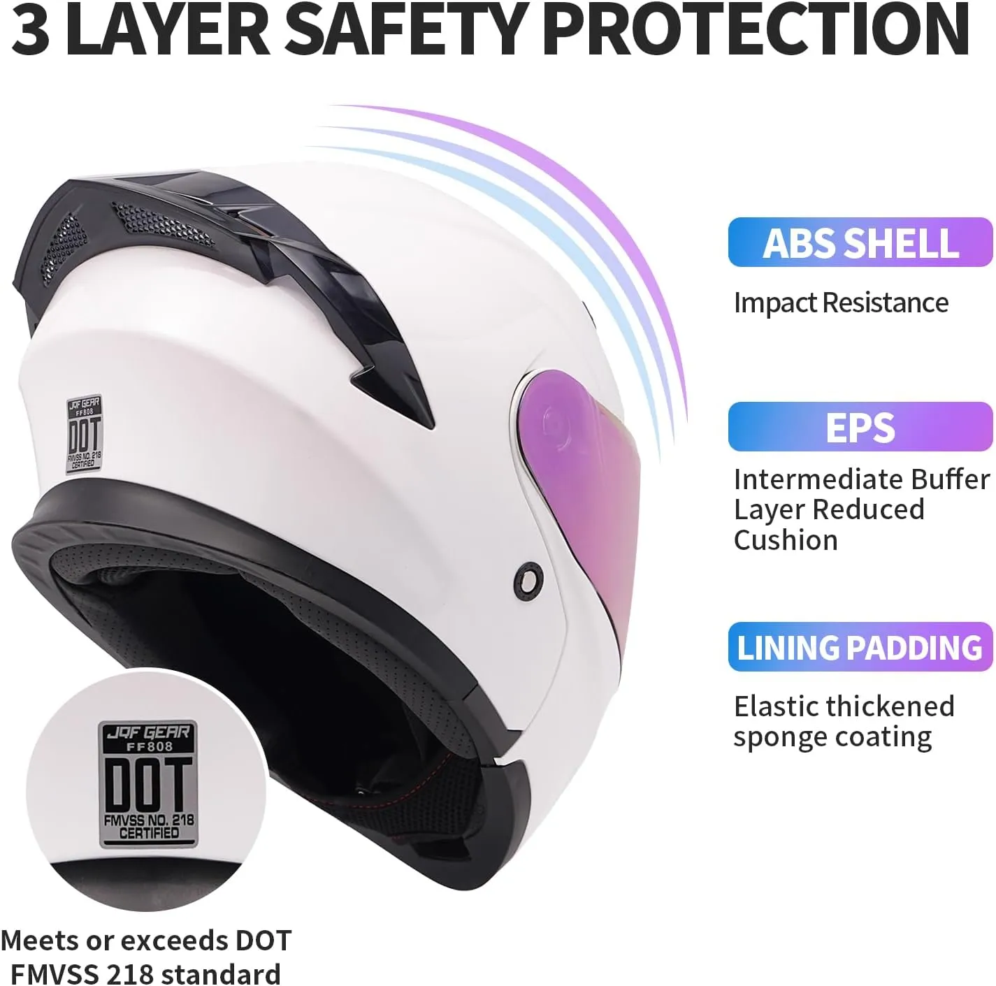 Modular Motorcycle Helmet Dual Visor Flip Up Full Face Helmets FF808 DOT Approved for Adults Men Women (Gloss White, XXL)