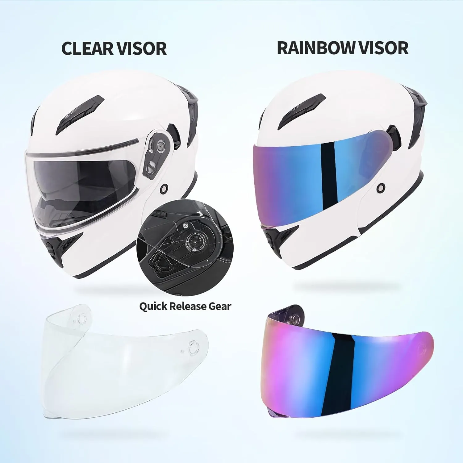 Modular Motorcycle Helmet Dual Visor Flip Up Full Face Helmets FF808 DOT Approved for Adults Men Women (Gloss White, XXL)