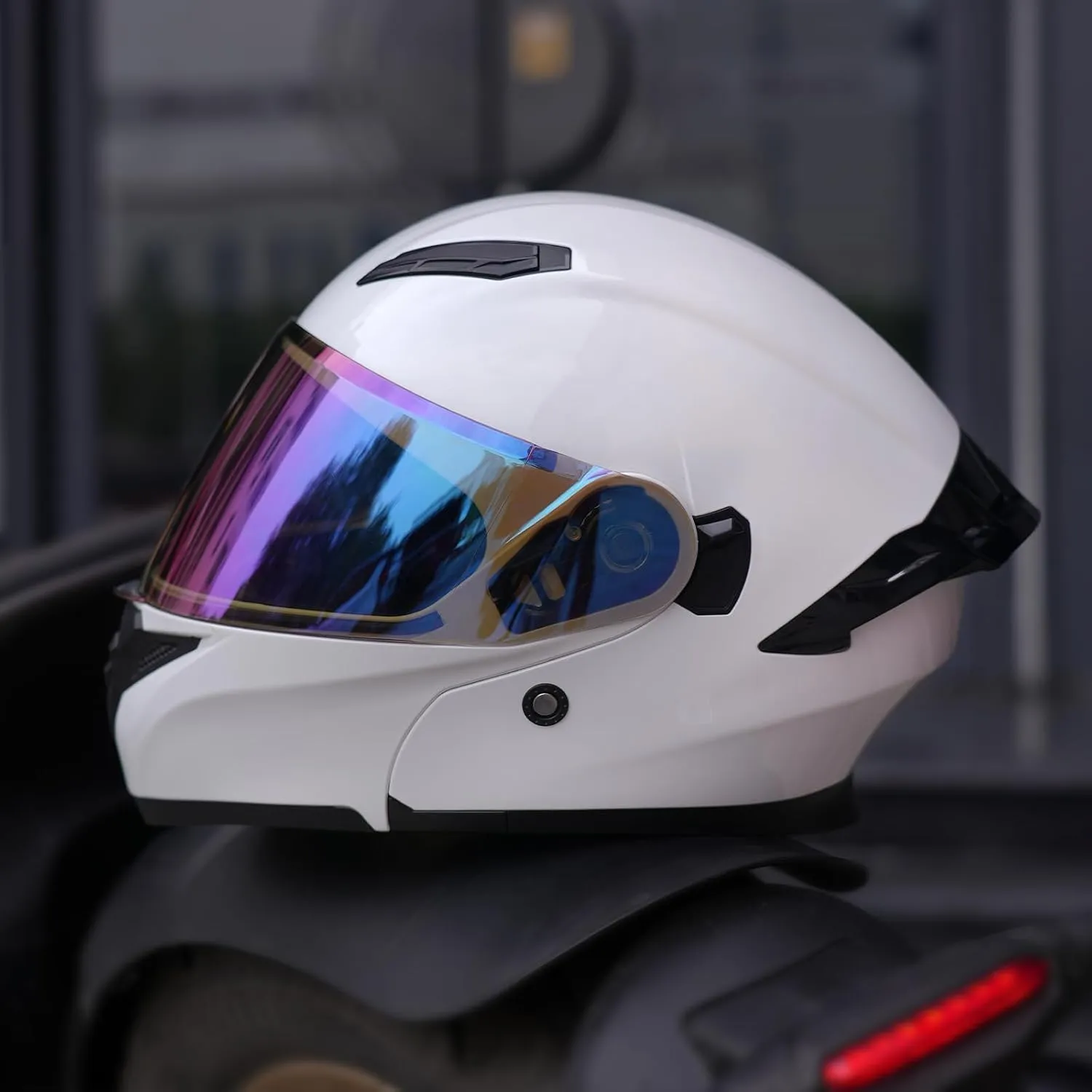 Modular Motorcycle Helmet Dual Visor Flip Up Full Face Helmets FF808 DOT Approved for Adults Men Women (Gloss White, XXL)
