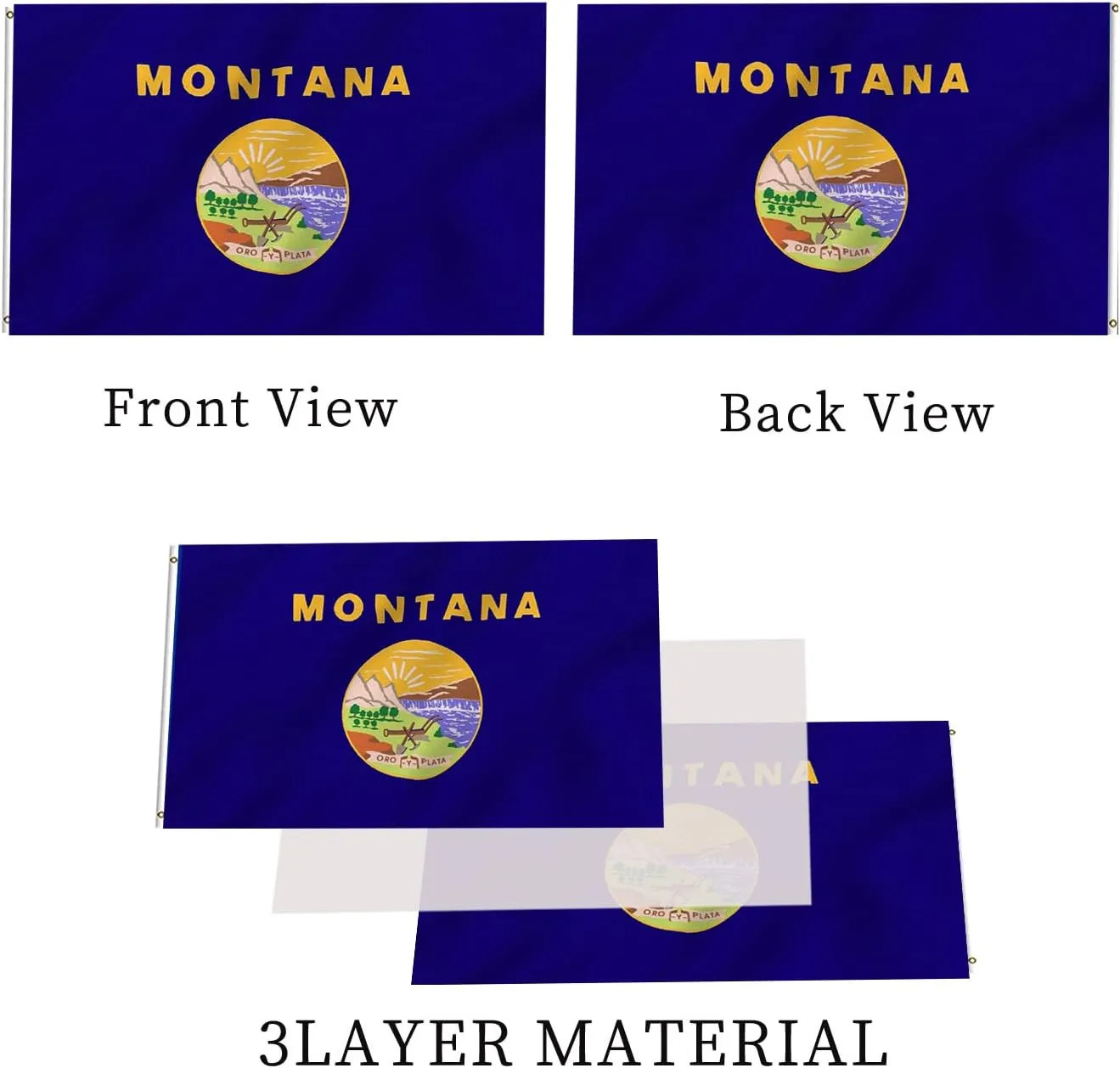 Montana State Flag 3x5 Double Sided Outdoor Heavy Duty Montana Treasure MT State Flags 3 Ply with Durable Canvas Header and ​2 Brass Grommets Vivid Colors