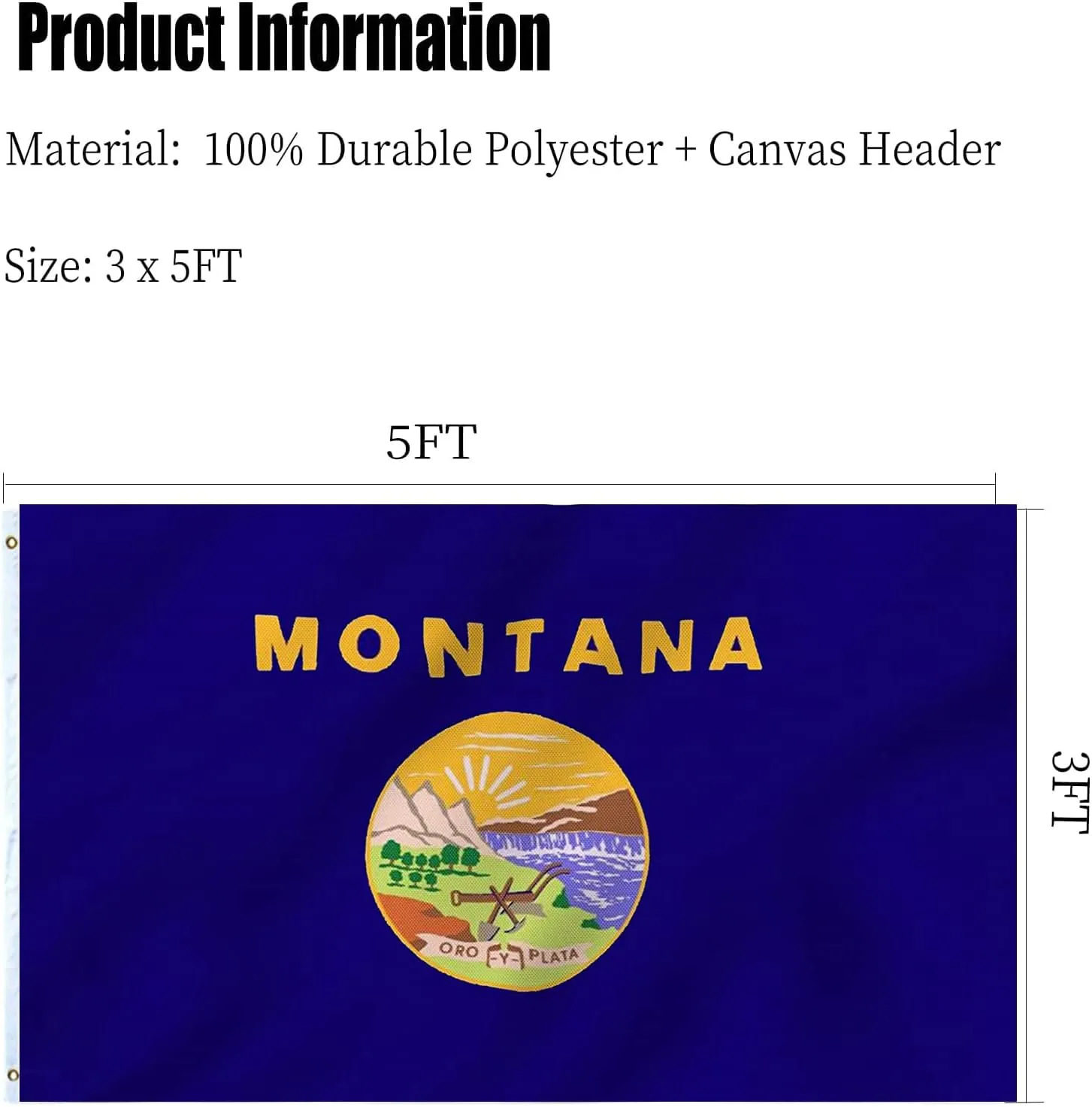 Montana State Flag 3x5 Double Sided Outdoor Heavy Duty Montana Treasure MT State Flags 3 Ply with Durable Canvas Header and ​2 Brass Grommets Vivid Colors