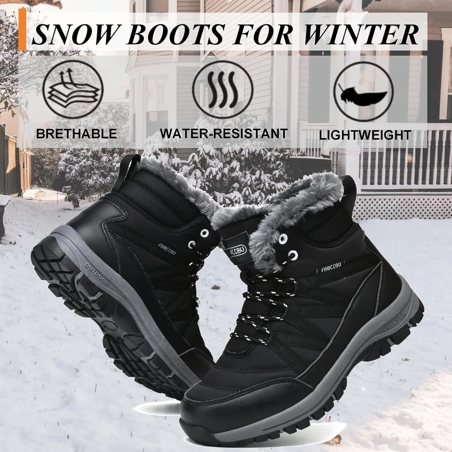 Moodeng Womens Winter Boots Warm Snow Boots Water-Resistant Anti-Slip Short Boots Lightweight Lace up