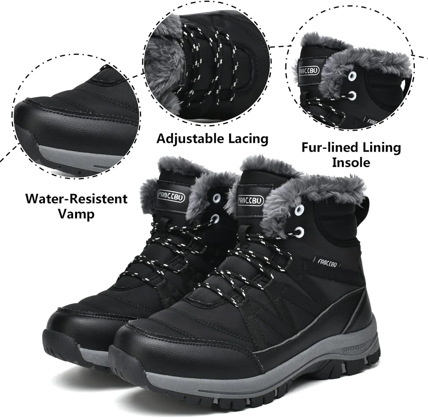 Moodeng Womens Winter Boots Warm Snow Boots Water-Resistant Anti-Slip Short Boots Lightweight Lace up