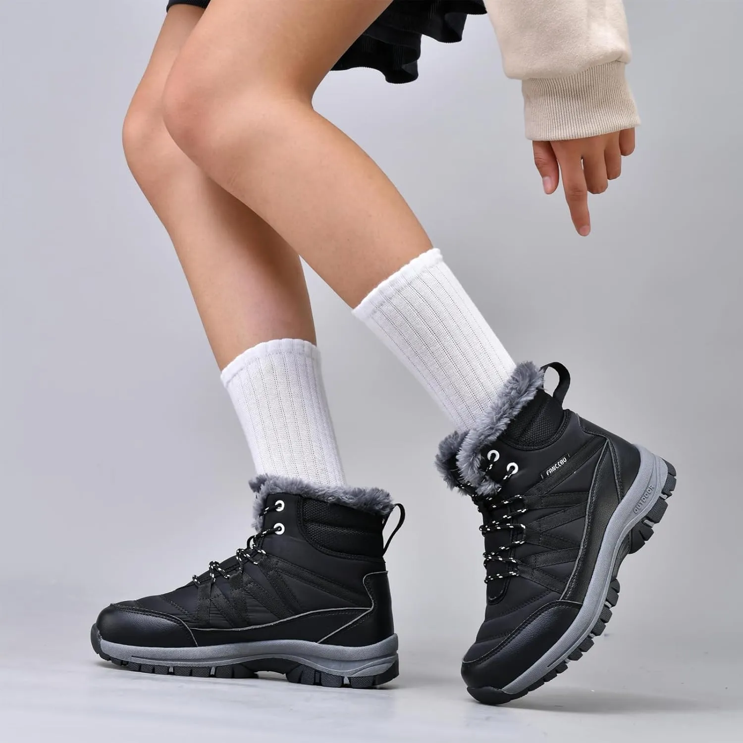 Moodeng Womens Winter Boots Warm Snow Boots Water-Resistant Anti-Slip Short Boots Lightweight Lace up