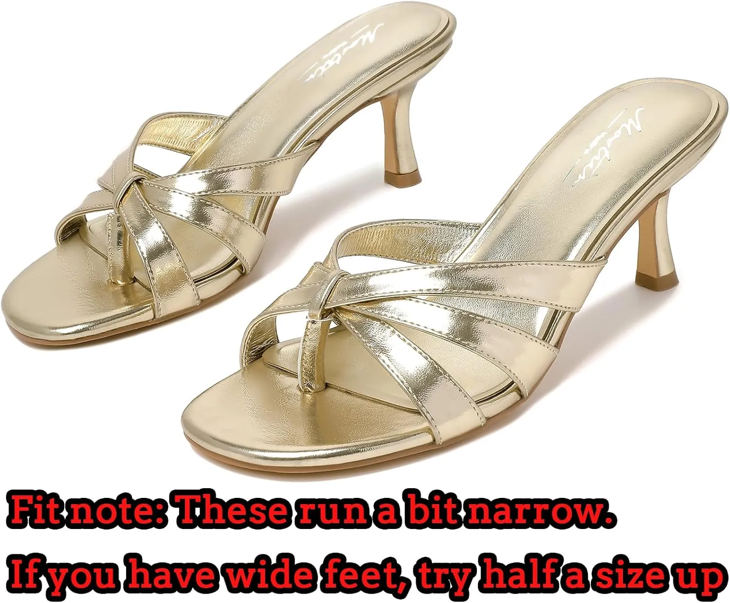 Mostrin Strappy Kitten Heels for Women Round Open Toe Flip Flops Slip On Mules Heels Fashion Thong Heeled Sandals for Party Wedding Holiday