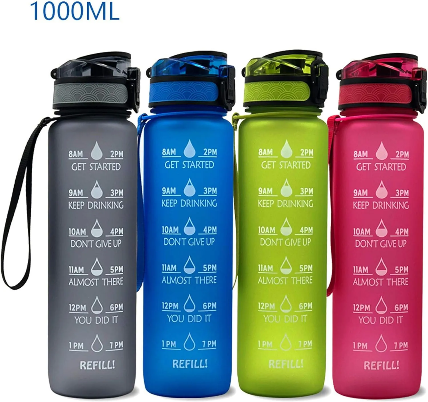 Motivational Water Jug Large Water Bottle Tritan 32oz BPA Free with Time Marker Reminder for Camping Fitness Gym Workouts Outdoor Sports, Grey