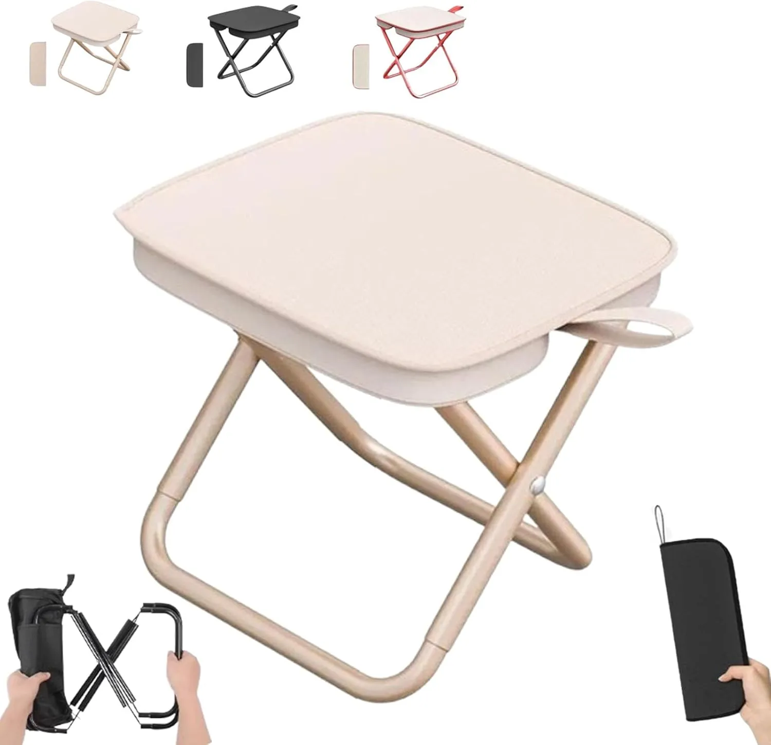 Mountaineering and Hiking Portable Stool, 330 Lbs Capacity Sturdy Collapsible Stool, Folding Chair, Ultra-Light Portable Folding Chair, Hold Up to 330 Lbs for Camp, Beach, Fishing, Hiking (Khaki)