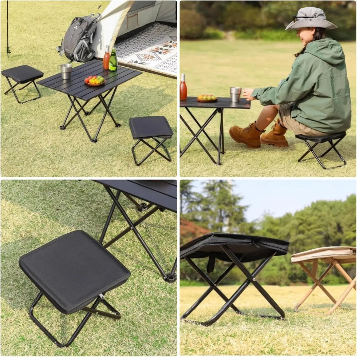 Mountaineering and Hiking Portable Stool, 330 Lbs Capacity Sturdy Collapsible Stool, Folding Chair, Ultra-Light Portable Folding Chair, Hold Up to 330 Lbs for Camp, Beach, Fishing, Hiking (Khaki)