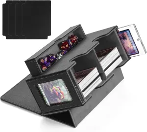 MTG Commander Deck Box with 2 Display & Dice Tray, Fits 320  Cards, 4 Dividers & 35pt Card Brick (Black&Gray)