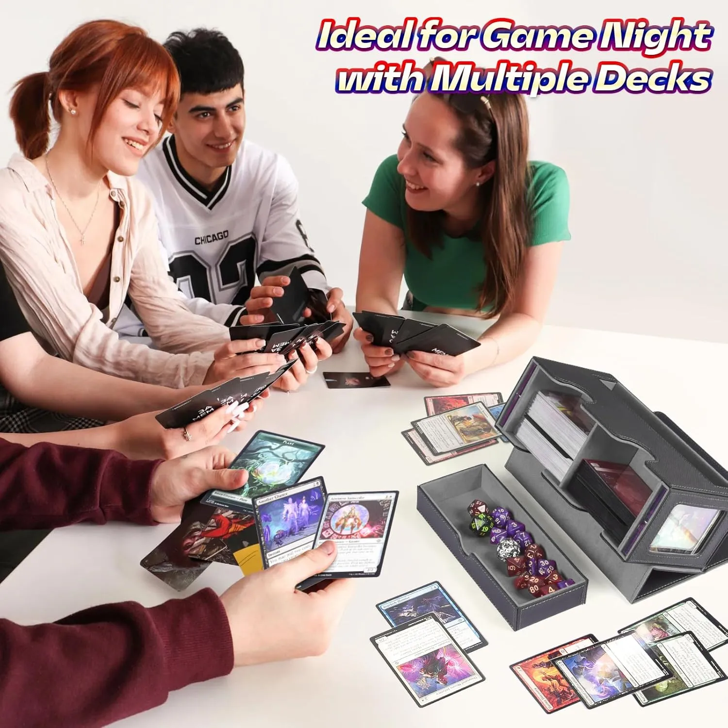 MTG Commander Deck Box with 2 Display & Dice Tray, Fits 320  Cards, 4 Dividers & 35pt Card Brick (Black&Gray)