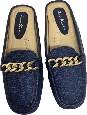 Mules for Women Flats Backless Comfortable Slip On Gold Chain/Emma