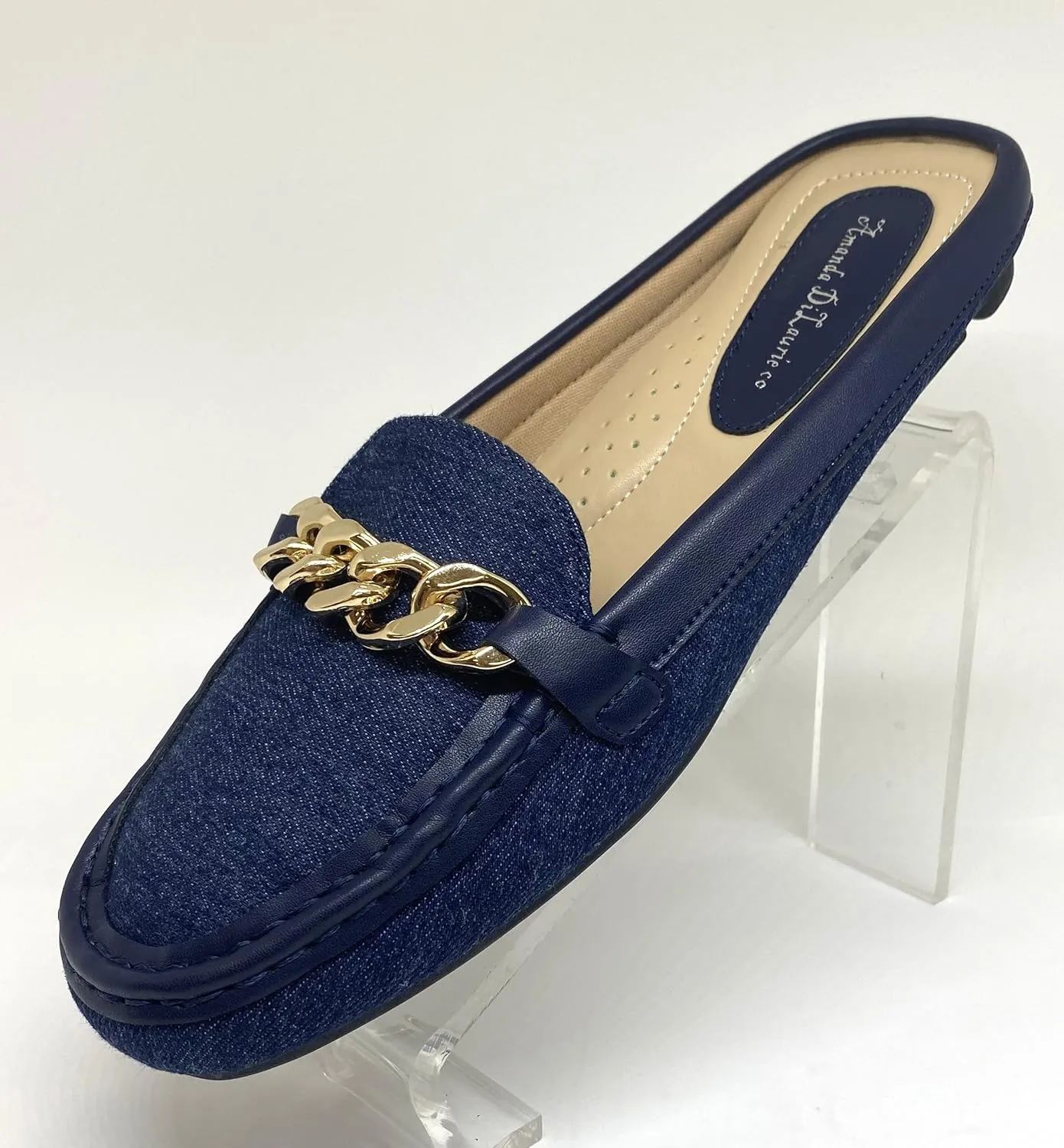 Mules for Women Flats Backless Comfortable Slip On Gold Chain/Emma