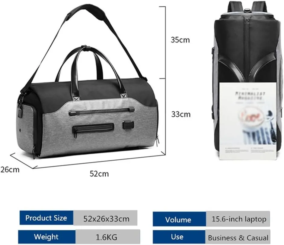 Multifunction Travel Bag Men Suit Storage Large Capacity Luggage Handbag Male Waterproof Travel Duffel Bag Shoes Pocket (Gray : Black)