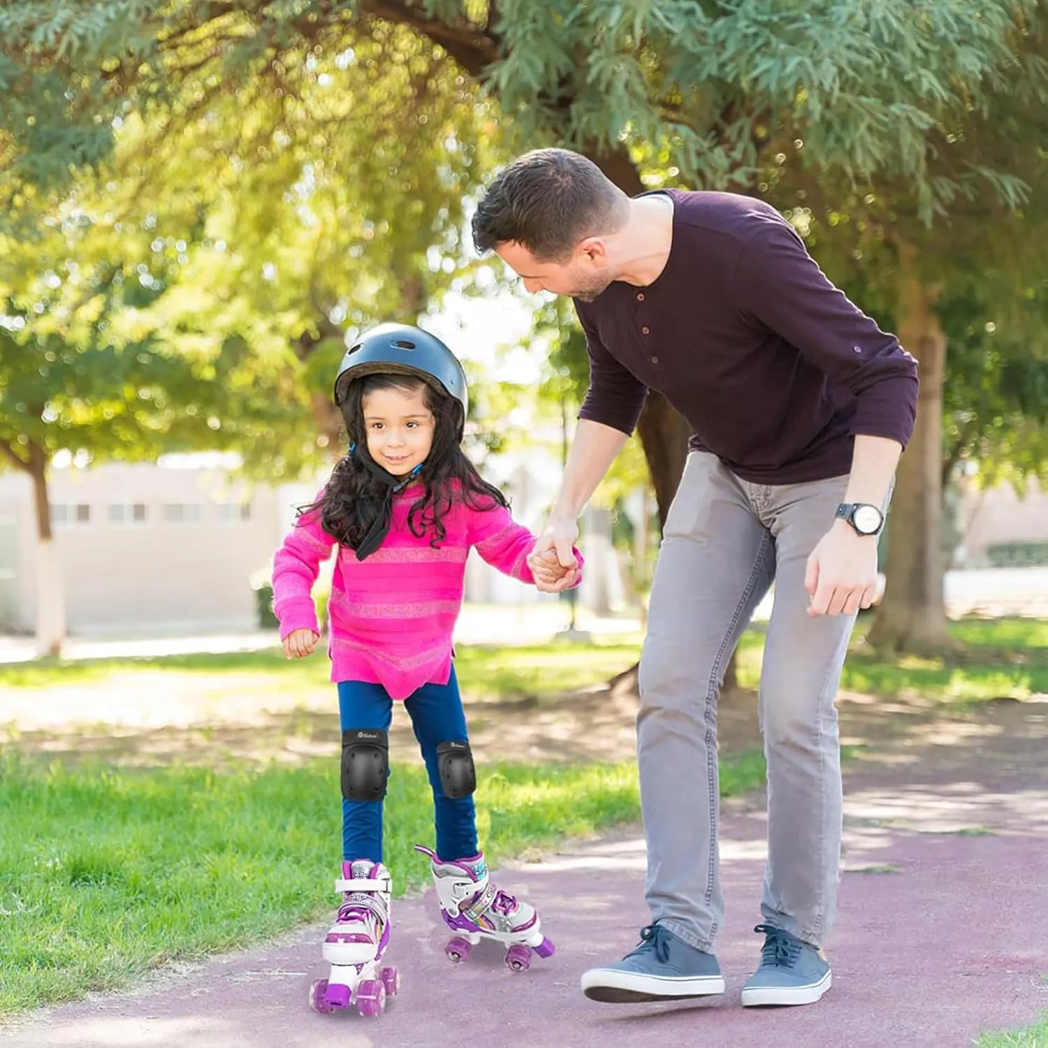 Nattork Girls Roller Skates for Kids, 4 Size Adjustable Rainbow Quad Skates with All Light Up Wheels - Best Birthday Gift for Outdoor Sports